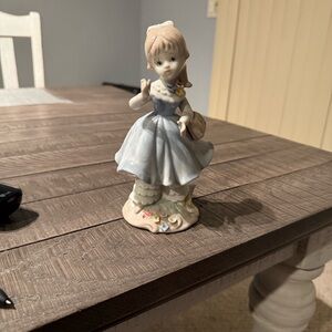 Source Unknown Blue and Cream Porcelain Girl Figurine